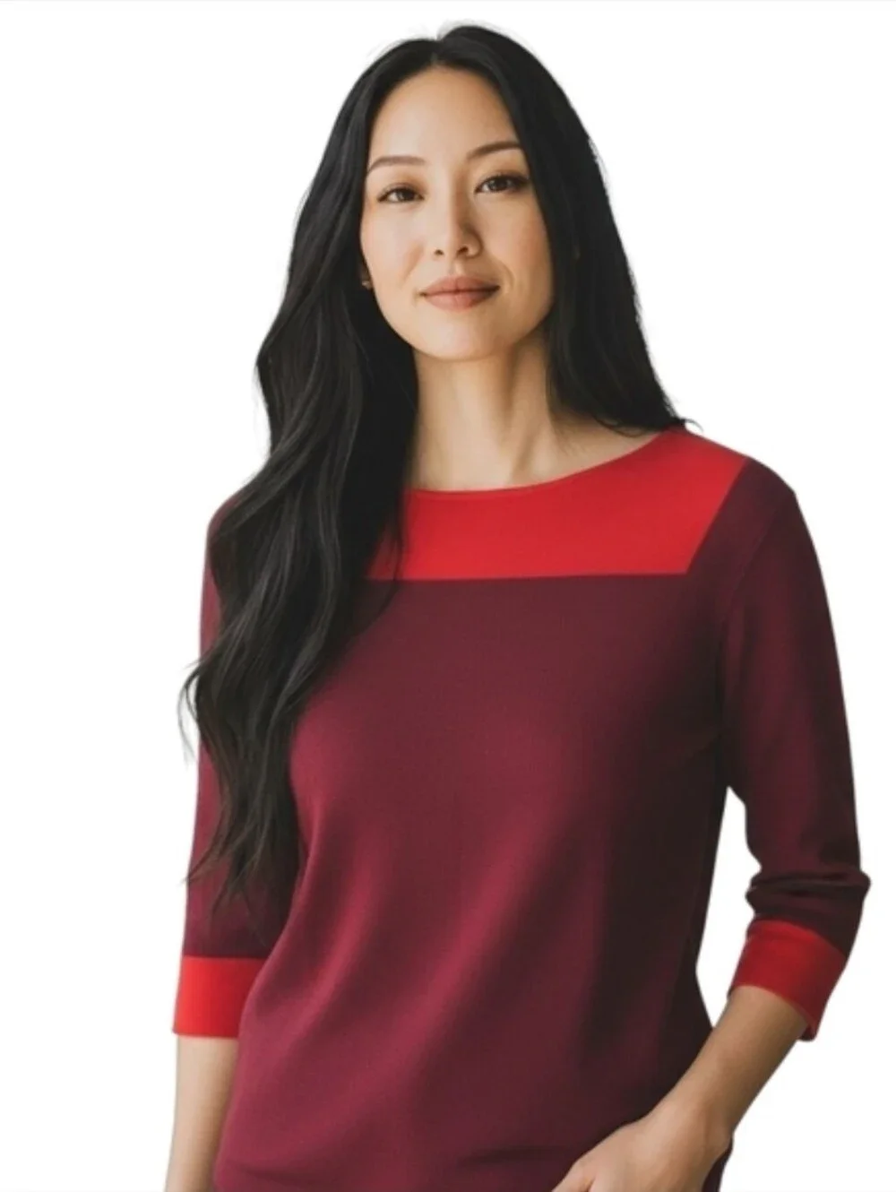 Tory Burch Wool Blend Boatneck Sweater Womens Size Small Colorblock Red Purple